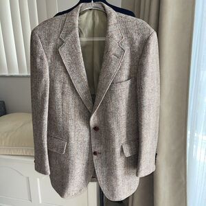 VTG Gorsart NY union made USA Herringbone Harris Tweed Jacket beige Wool L